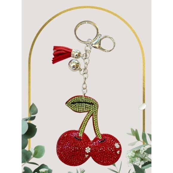 Sparkling Cherry Keychain With Rhinestones And Tassel - Picture 2 of 4